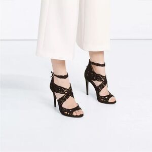 NWT Zara laser cut suede black heels